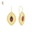 Marquise Greek Key Scarlet Garnet Red CZ Eye 14K Gold Wire Hook Earrings