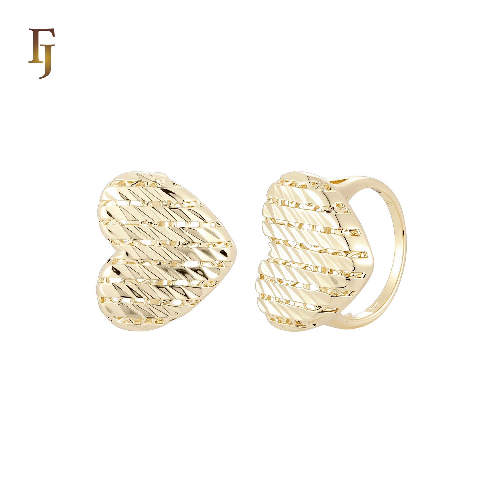 Fenced Textured Heart shaped 14K Gold Heart Fashion RIngs