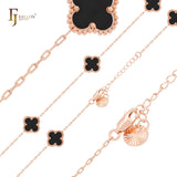 Pulseras o cadena con eslabones de clip de oro rosa en forma de trébol de la suerte blanco puro o negro