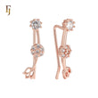 White CZs Solitaire Rose Flower Rose Gold Crawler Ear Climber  Earrings