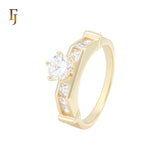Solitaire White CZs Baguette 14K Gold Wedding Set Rings
