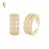 Luxurious thousand white CZs clover cluster 14K Gold Wedding Set Rings