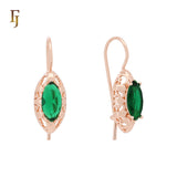 Elegant Filigree Marquise Wire Hook Earrings – 11.2×22mm Rose Gold with Red, Green, or Blue Stones by FJ Fallon Jewelry