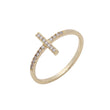 Cruz pavimentada branco cz design liso Ouro rosa, anéis de ouro 14K
