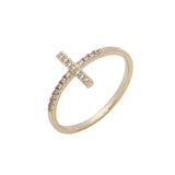 Cruz pavimentada branco cz design liso Ouro rosa, anéis de ouro 14K