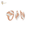 Conjunto de joyas de dos tonos en oro rosa con hojas retorcidas cruzadas y anillos