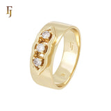 Triple white CZs wide 14K Gold Men's Rings