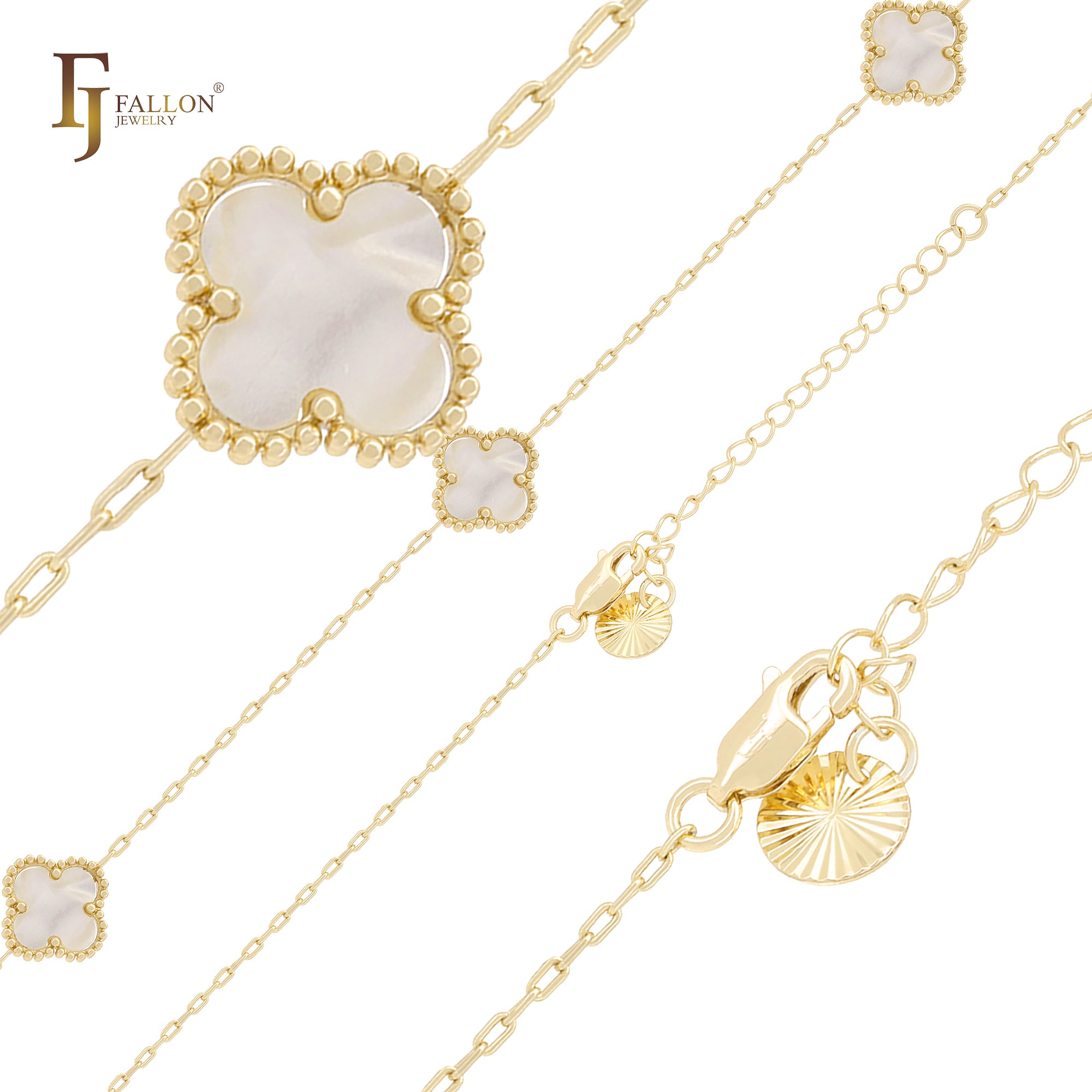 Pulseras o cadena con eslabones de clip de oro rosa en forma de trébol de la suerte blanco puro o negro