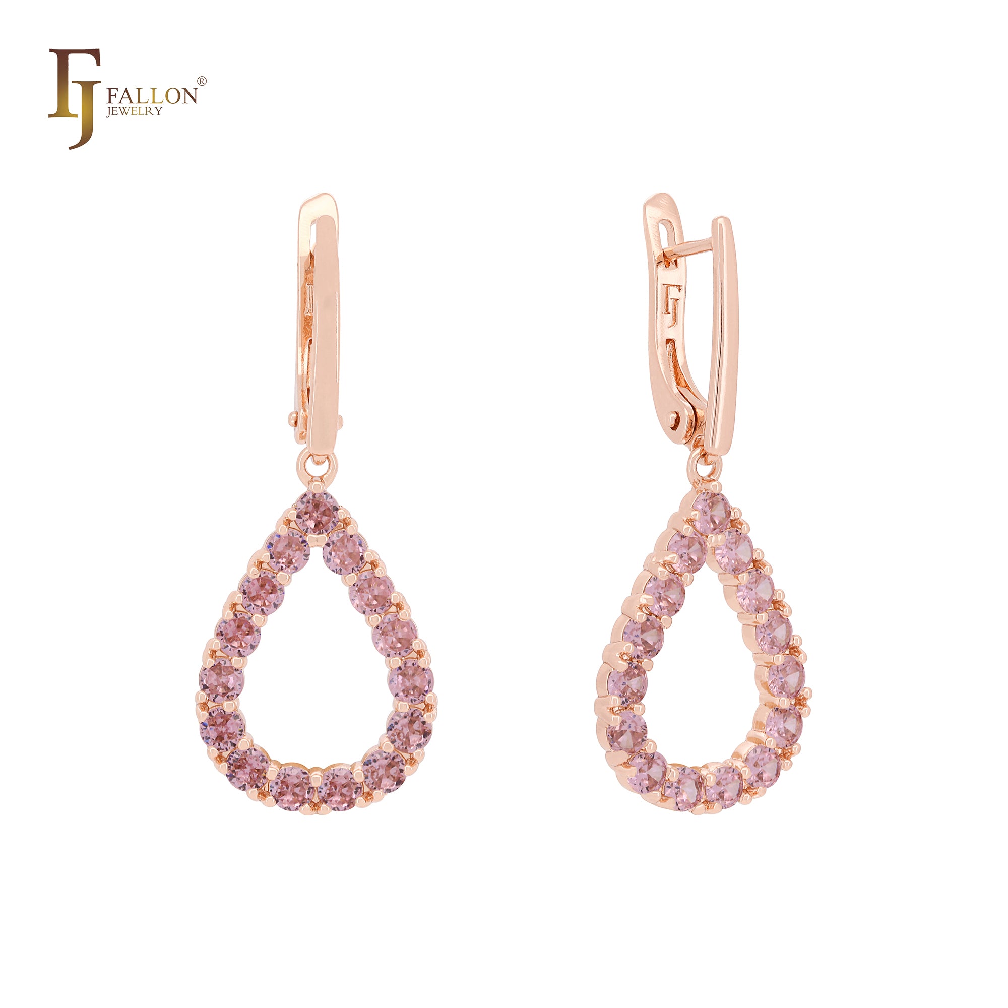 Pendientes de clip de oro rosa con forma de lágrima y circonitas cúbicas redondeadas y halo de colores