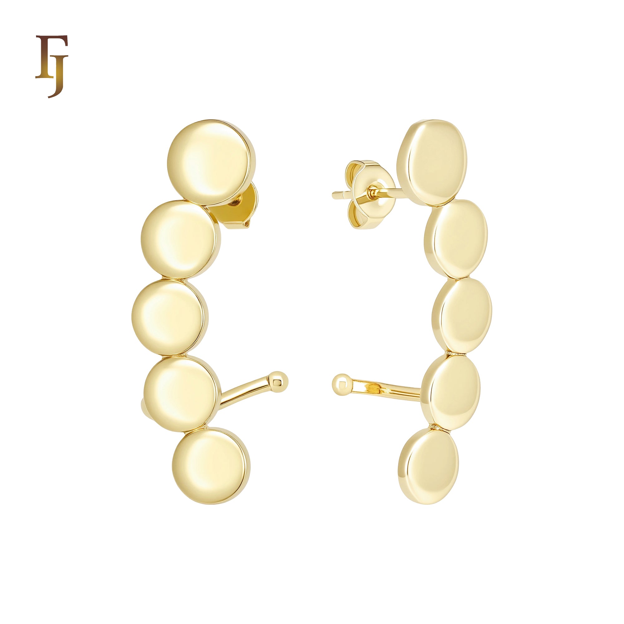 Rounded Circle disc cluster 14K Gold, Rose Gold Cuff Stud Earrings