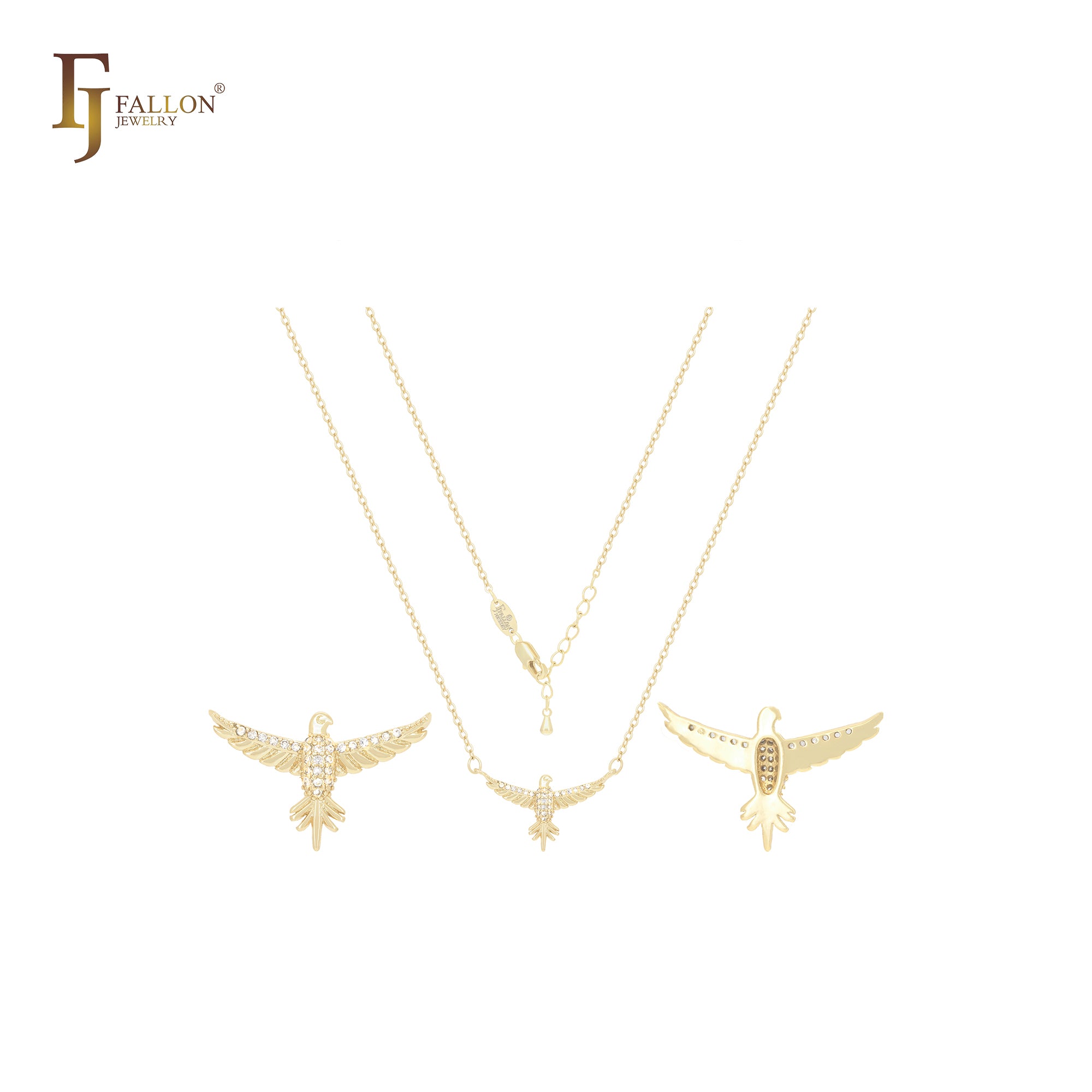 Collar de oro rosa de 14 quilates con águila en vuelo y circonitas blancas