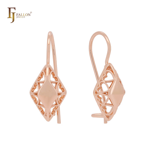 Pendientes de gancho de alambre de oro rosa con forma de estrella y filigrana de rombo