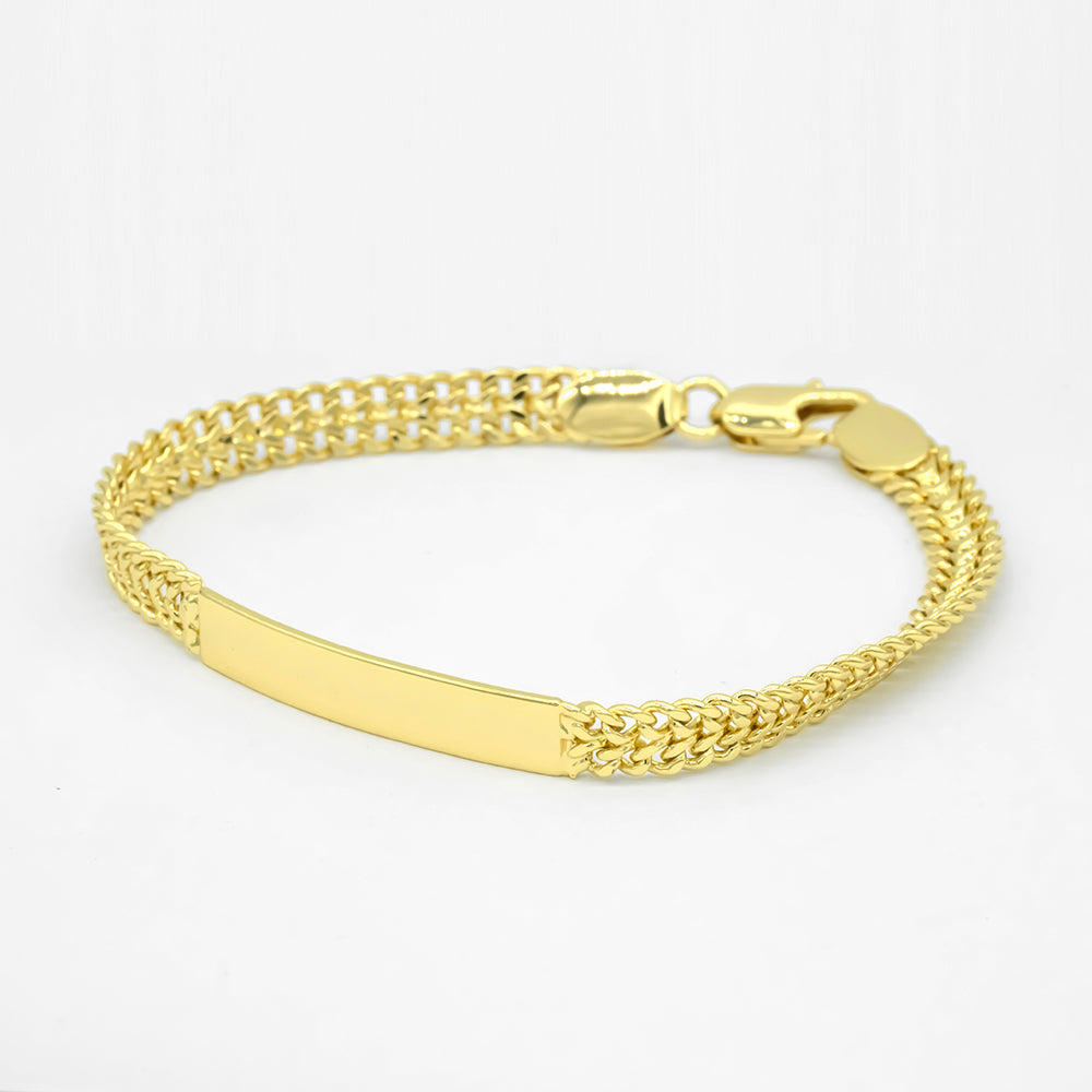 .Pulseras de identificación para hombre de oro de 14 quilates grabables con doble eslabón cubano