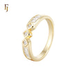 Triple white CZs Baguette 14K Gold Wedding Band Rings