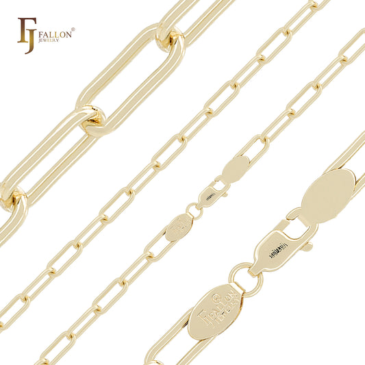 Cabo de clipe de papel em ouro 14K, corrente de ouro branco