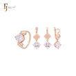 Conjunto de joyas de oro rosa con solitario de circonita blanca de talla cojín y rombos, anillos y colgante