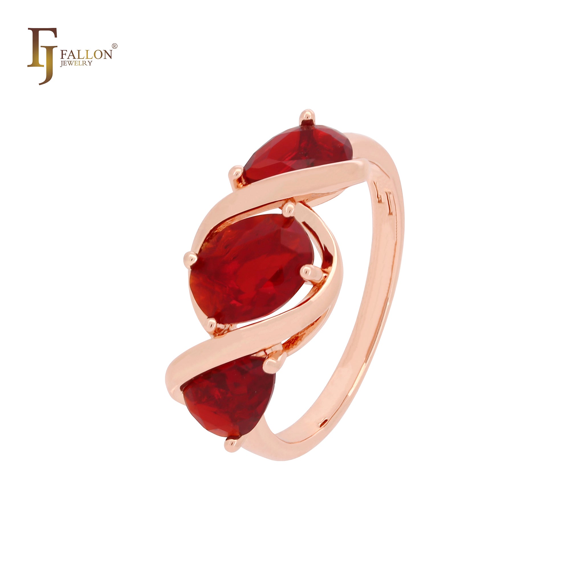 Anillos de moda en oro rosa con triple racimo de circonitas de colores
