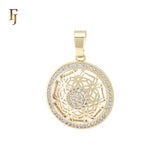 Halo white CZs filigeree circle 14K Gold Pendant