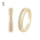 Centered paved white CZs 14K Gold, Rose Gold Wedding Set Rings Engagement and Band