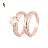 Great Five rows cluster white CZs paved 14K Gold, Rose Gold Wedding Set Rings Engagement and Band