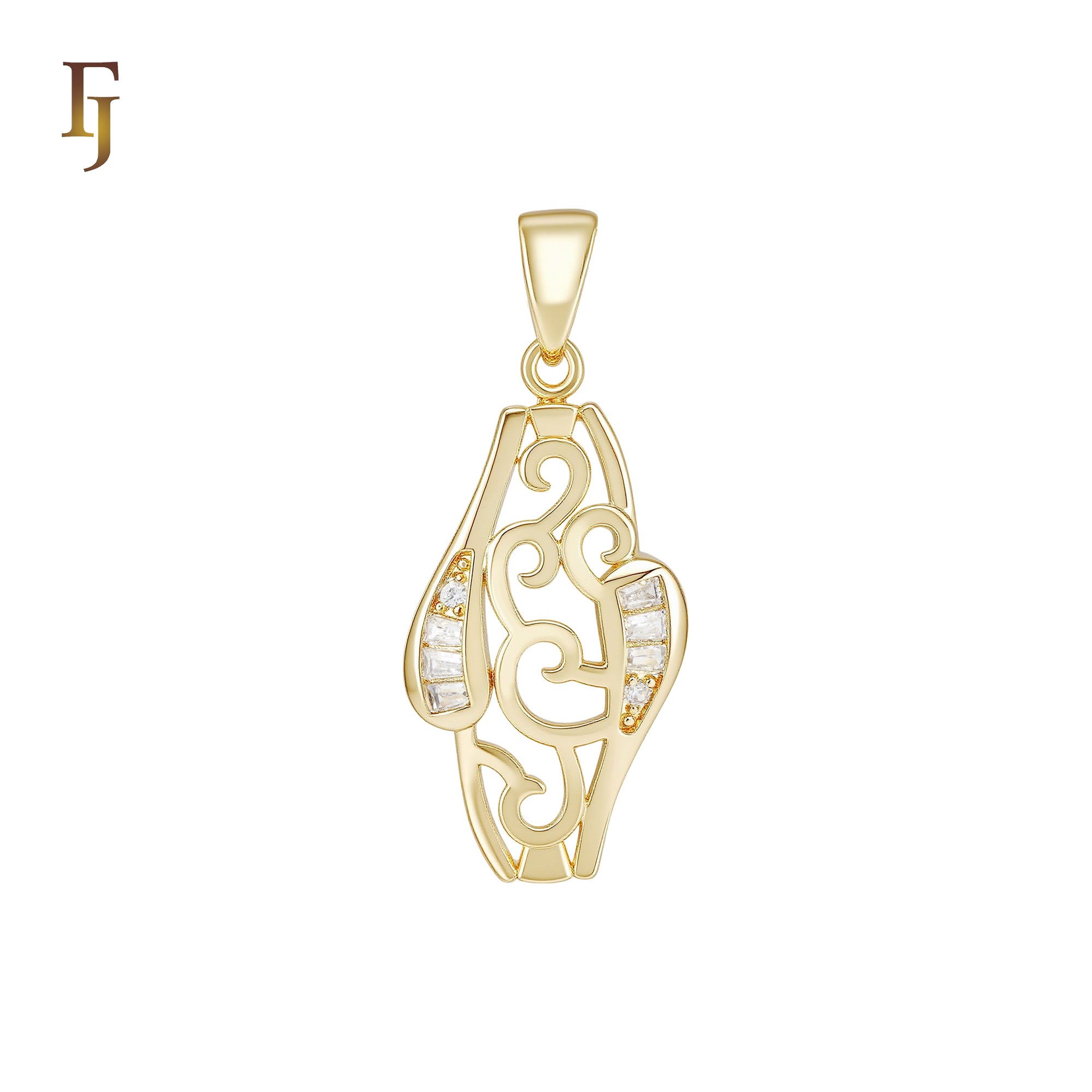 Geometric sign of white CZs 14K Gold Pendant