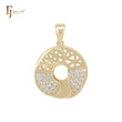 Filigree mixed white CZs 14K Gold Coin Pendant