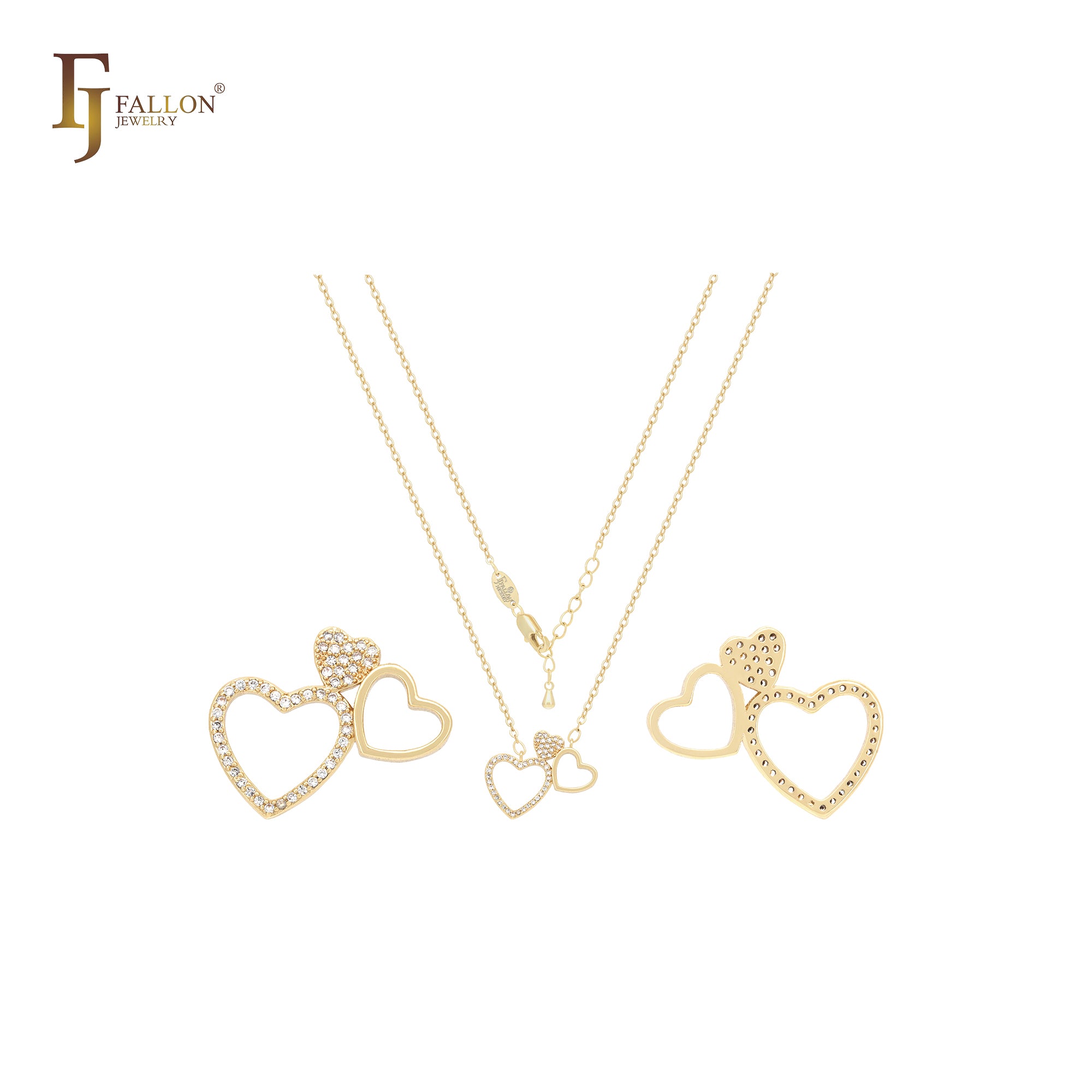 Collar de oro de 14 quilates con corazones de circonitas blancas