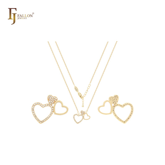 Colar de ouro 14K com corações de zircônias cúbicas brancas