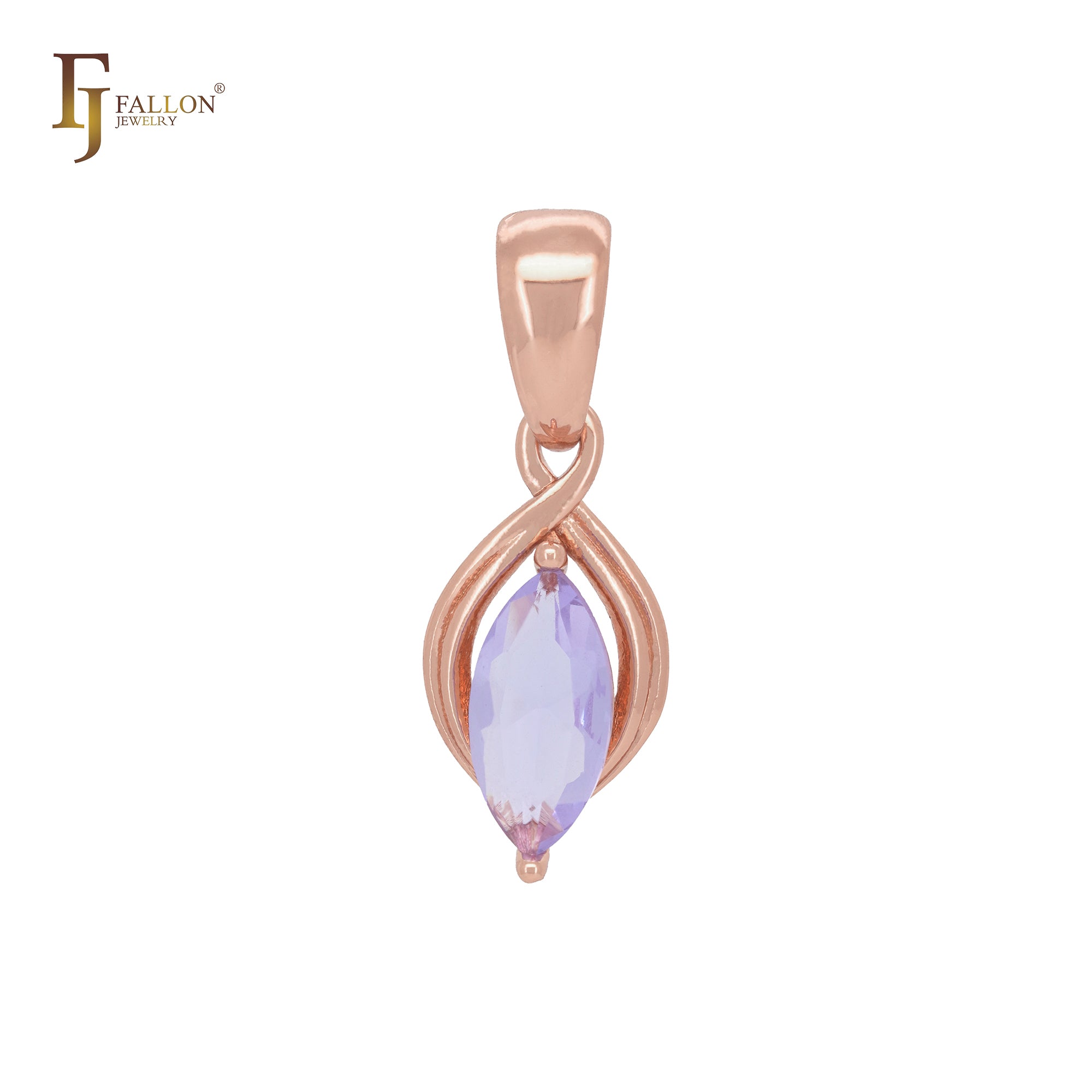 Подвеска Solitare Marquise Pink Purple Rose Gold