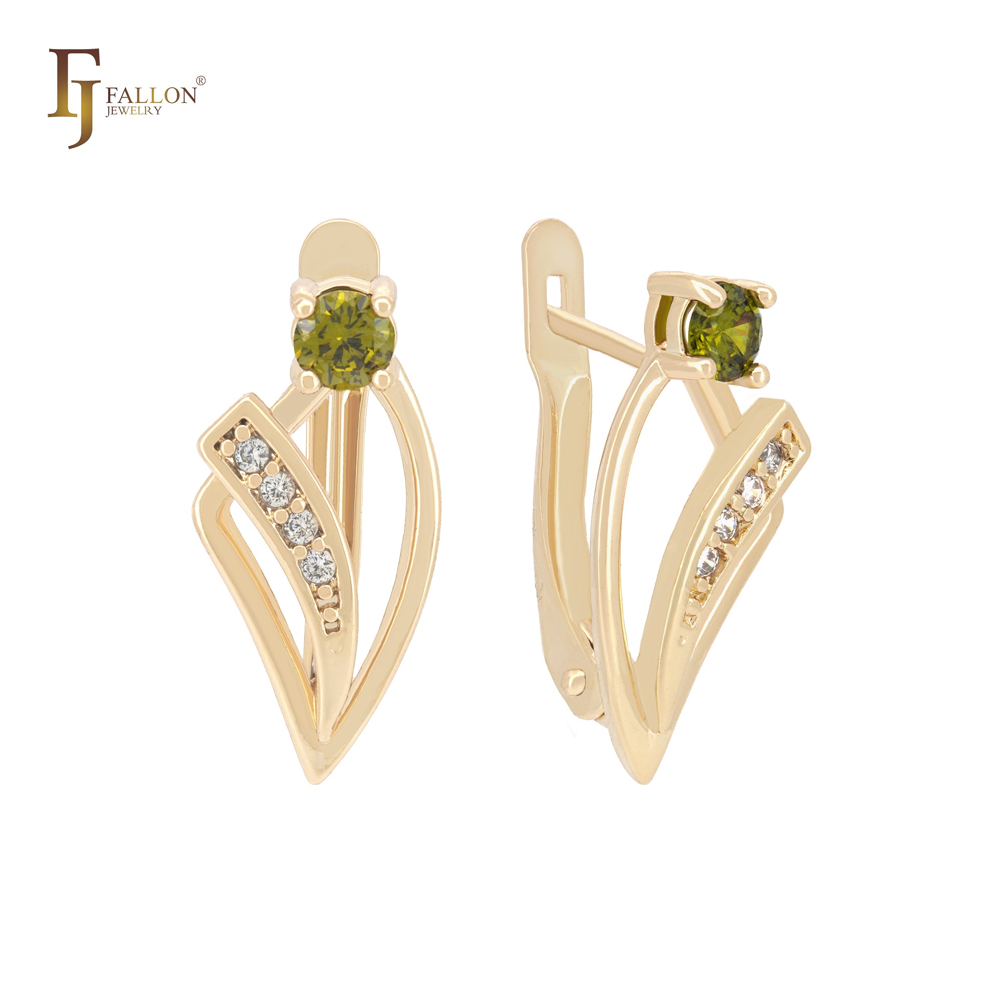 Pendientes de clip de oro de 14 quilates con forma de diente y circonitas cúbicas de colores.