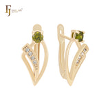 Pendientes de clip de oro de 14 quilates con forma de diente y circonitas cúbicas de colores.