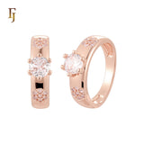 Triple Flowers white CZs 14K Gold, Rose Gold Wedding Set Rings