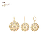 Conjunto de joyas de oro de 14 quilates con circonitas blancas redondeadas en forma de círculo y colgante