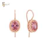 Pendientes de gancho de alambre en oro rosa con circonitas cúbicas de colores y solitarios de Halo Beads