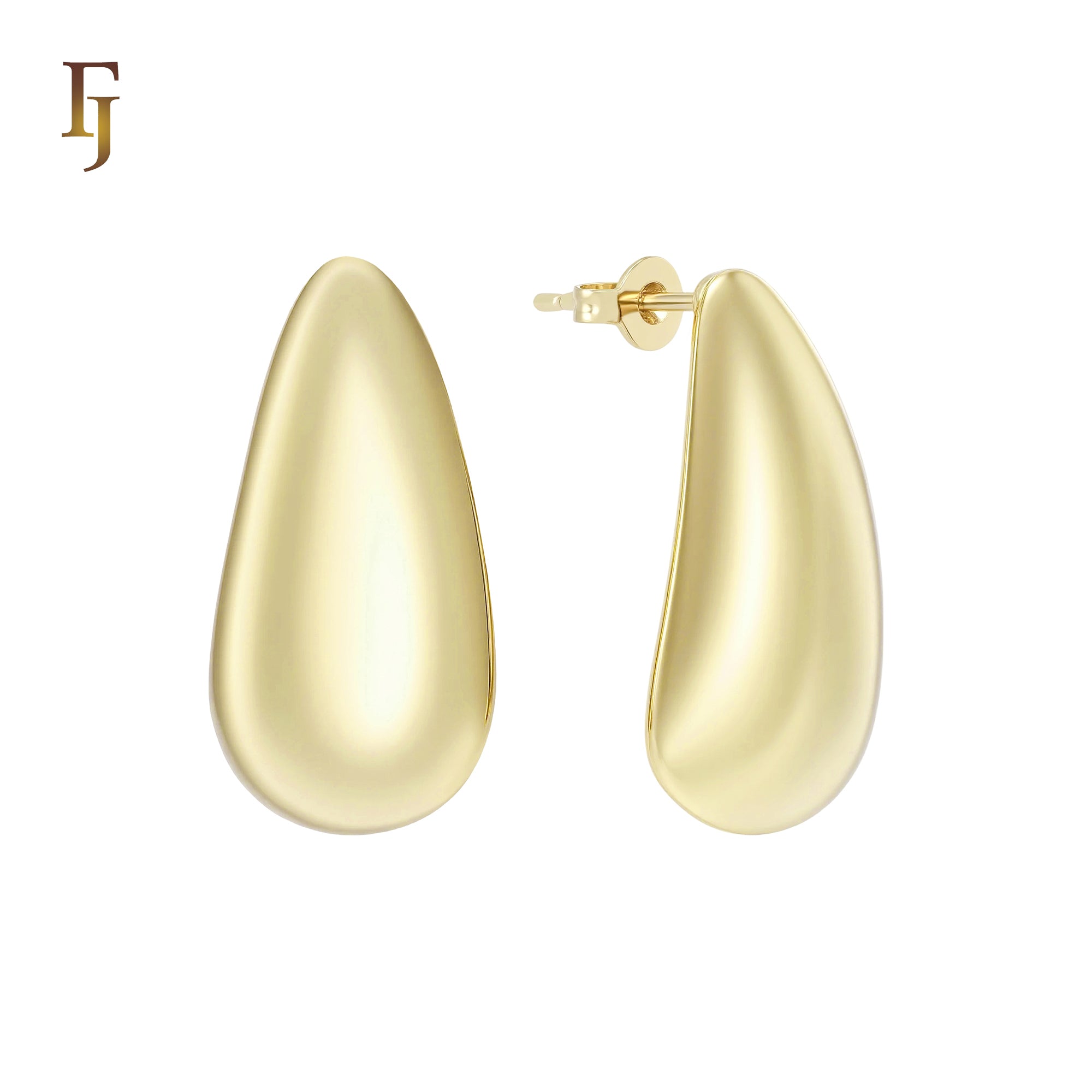 Glossy teardrop flank 14K Gold, Rose Gold Stud Earrings