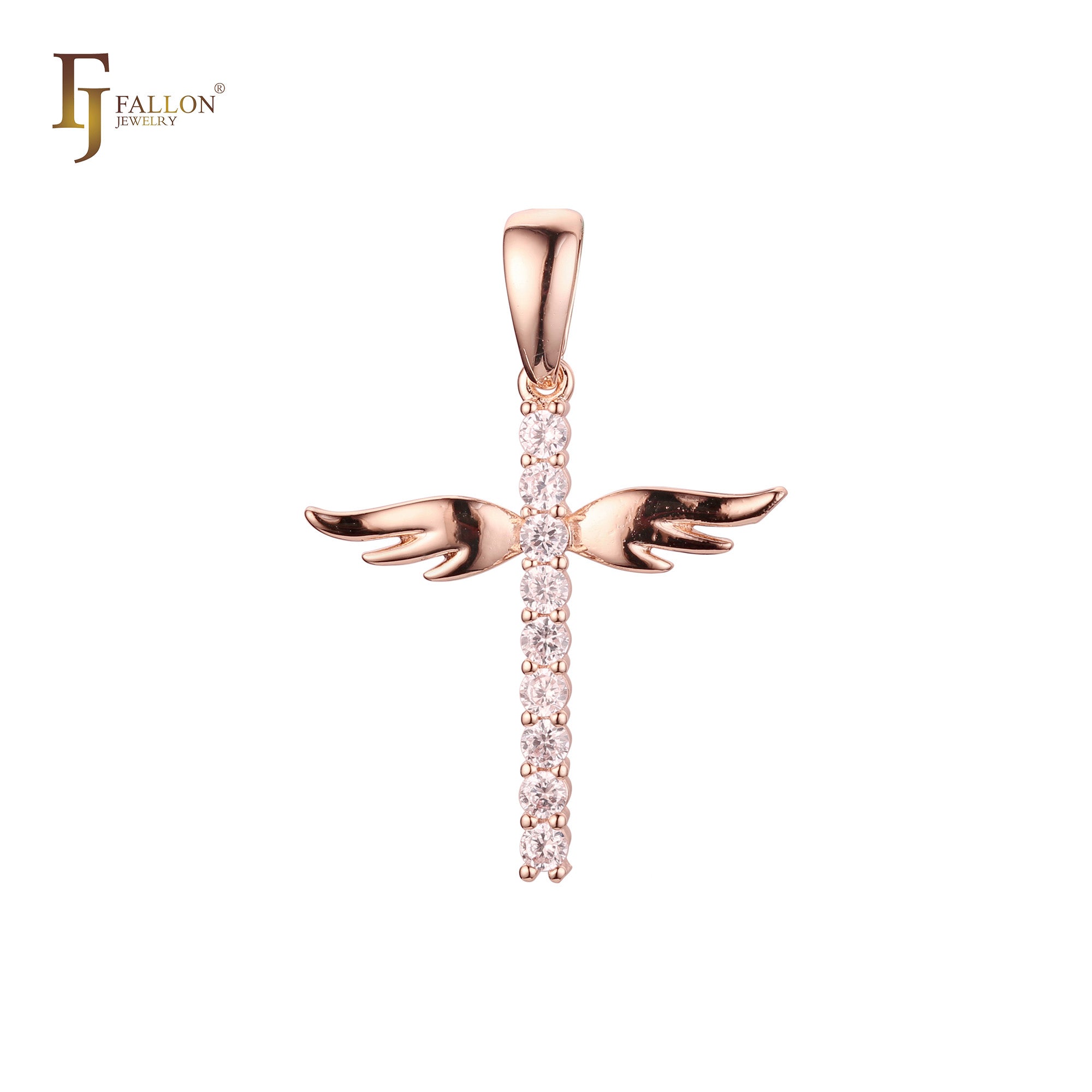 Cluster White CZs Angel's wings 14K Gold, Rose Gold, 18K Gold pendant