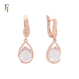 Drop Colorful Solitaire deep blue CZ Rose Gold Russian Lock Earrings