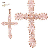 Big Radiant Cut Cluster white CZs Rose Gold, 14K Gold Latin Cross Pendant