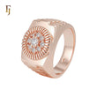 Rounded Circle White CZs Rose Gold Signet Men's Rings
