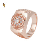 Rounded Circle White CZs Rose Gold Signet Men's Rings