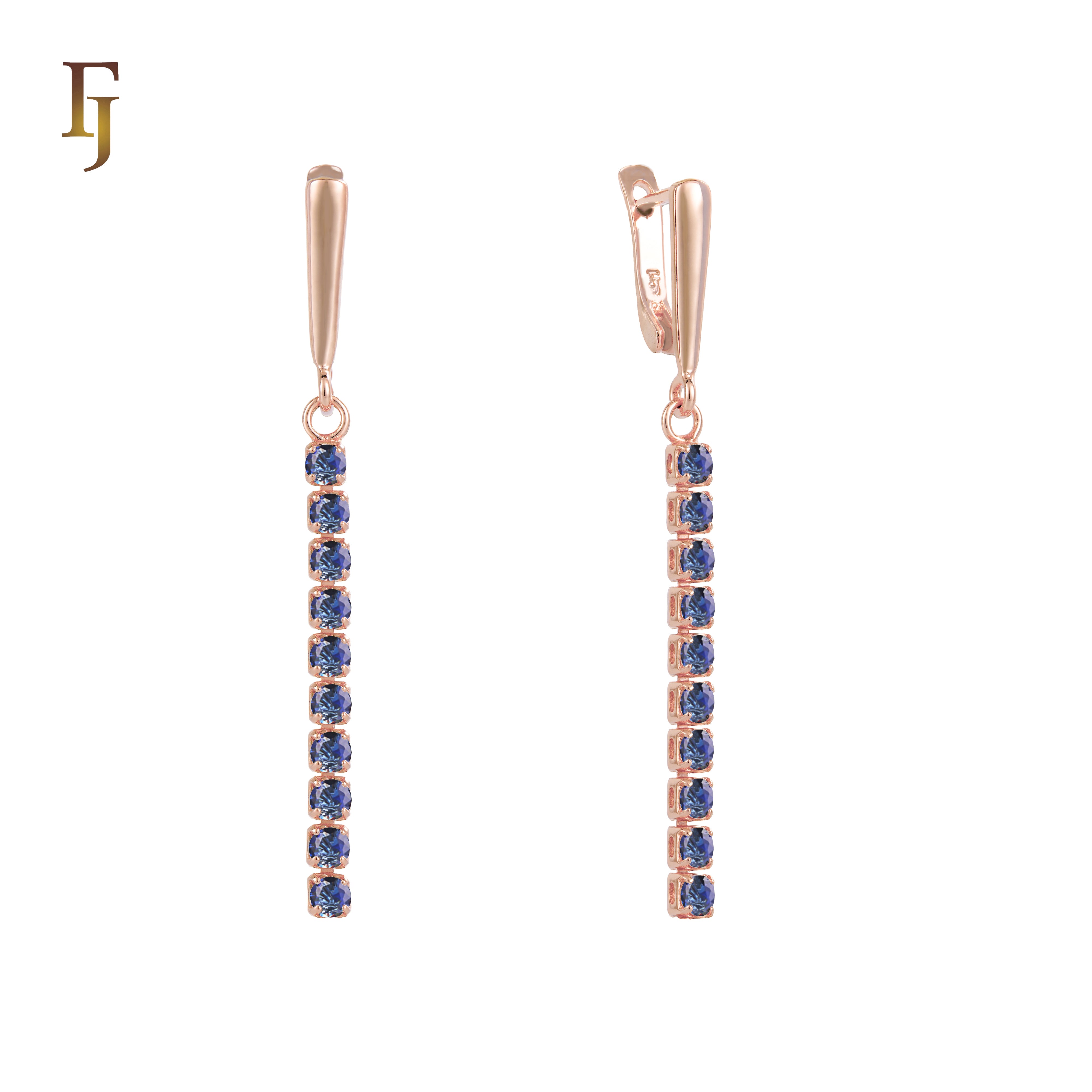 Gold Long Drop Earrings with CZ Tennis Chain – Elegant Sparkling Dangle Earrings for Women – FJ Jewelry