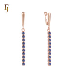Gold Long Drop Earrings with CZ Tennis Chain – Elegant Sparkling Dangle Earrings for Women – FJ Jewelry