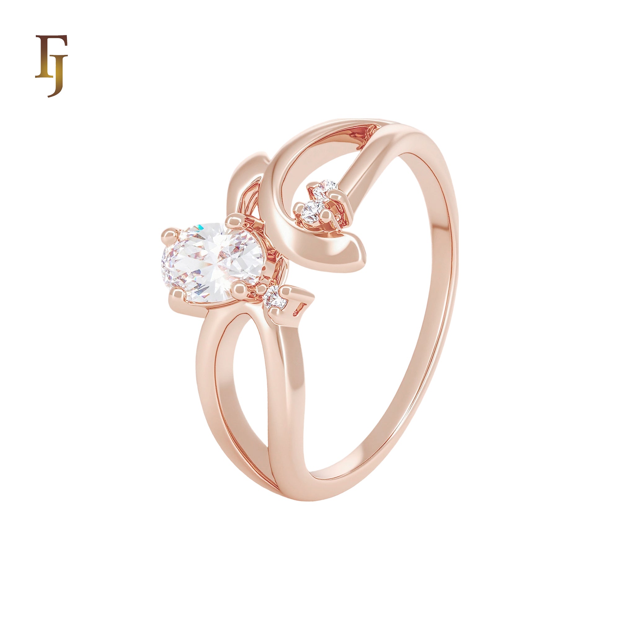 Solitaire white CZ Geometric 14K Gold, Rose Gold Fashion Rings