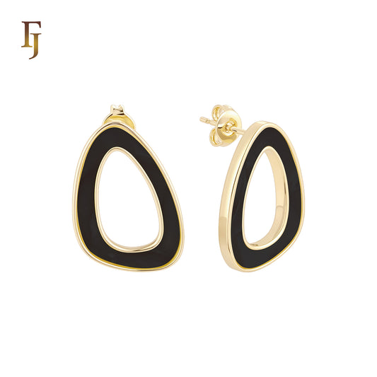 Irregular Hollow rounded shaped of Black or White Onyx 14K Gold, Rose Gold Stud Earrings