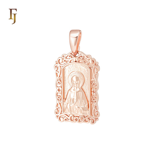 Russian Orthodox Portrait of Saint Matrona Religious Rose Gold Pendant