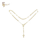 Italian Virgin of Guadalupe Catholic Rosary Necklace (Faceted Disco Beads) plated in 14K Gold, 14K Gold two tone