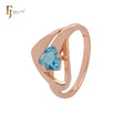 Anillos de moda de oro rosa con circonita cúbica azul lago y corte triangular en solitario geométrico triangular