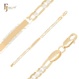 Pulseras de identificación para hombre de oro de 14 quilates en dos tonos con eslabones Figaro martillados