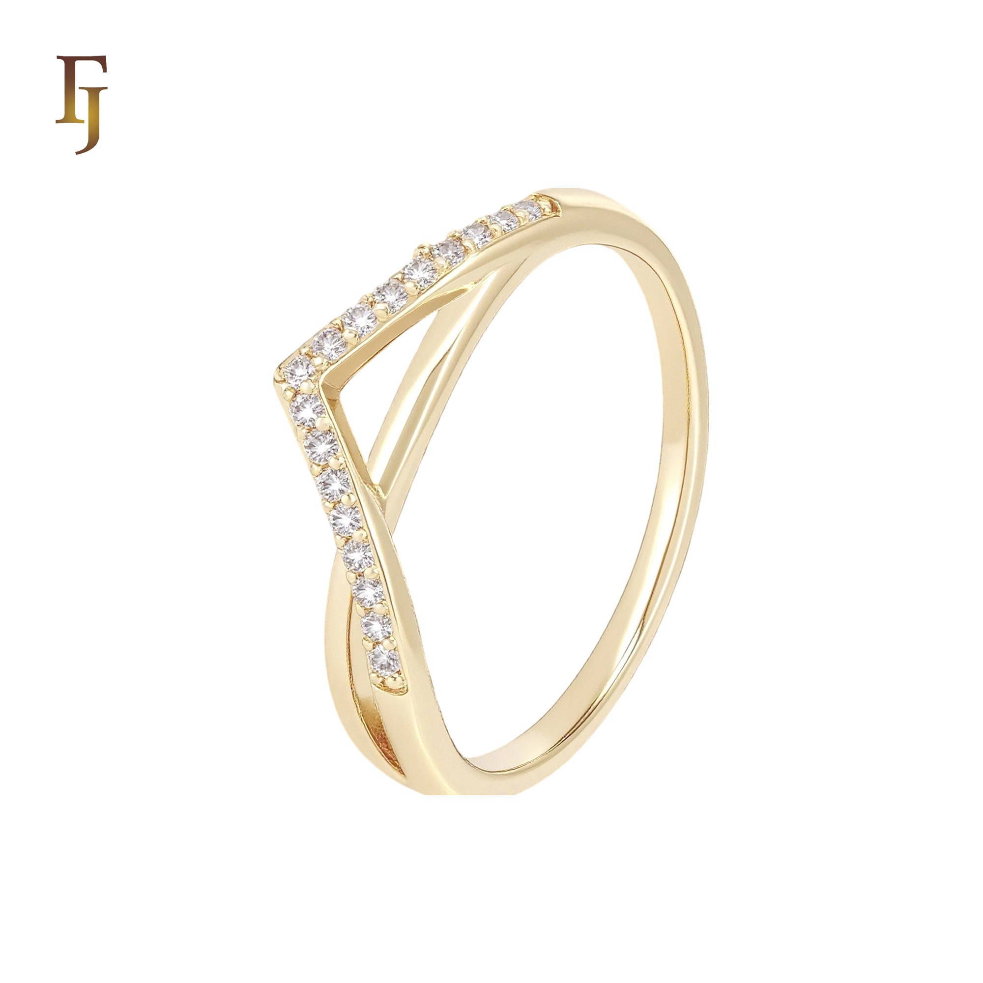 Chevron arrow of white CZs 14K Gold Eternity Band Rings