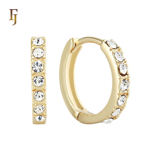 Paved White CZs 14K Gold Huggie Earrings